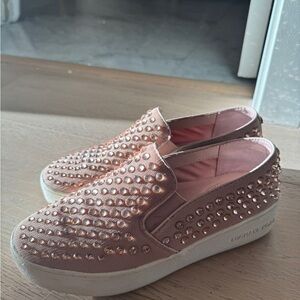 Michael Kors Rose Pink Crystal-Embellished Slip-On Platform Sneakers